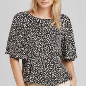 Who What Wear Black and White Floral Blouse